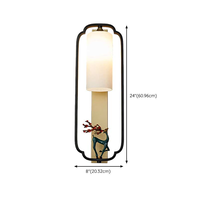 Metal Modern Wall Sconce Cylinder Shape Wall Light with Glass Shade for Bedroom