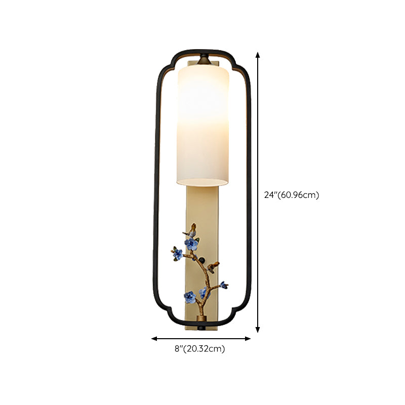 Metal Modern Wall Sconce Cylinder Shape Wall Light with Glass Shade for Bedroom