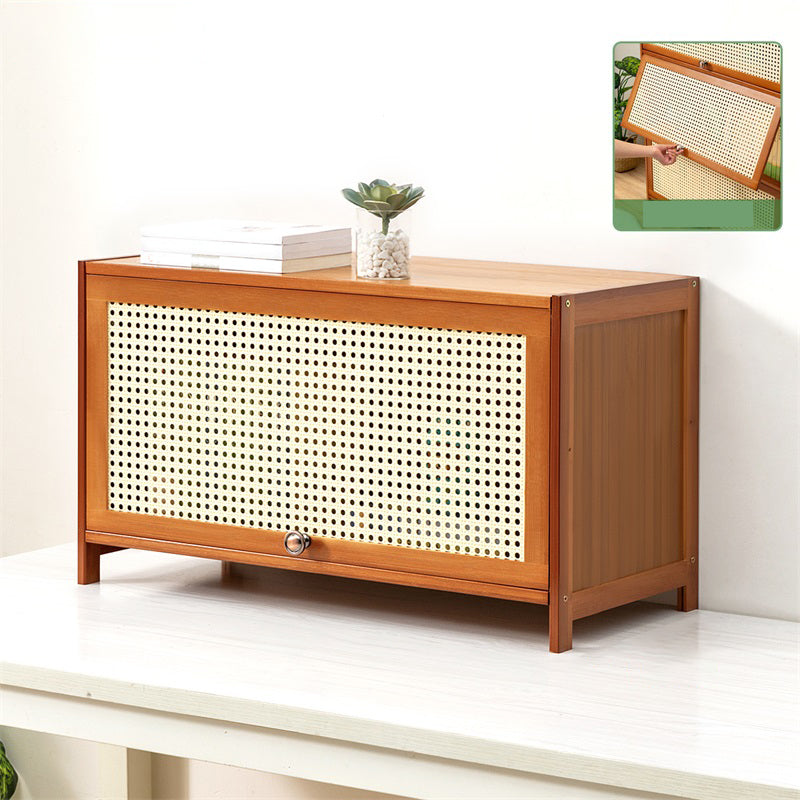 Contemporary Simple Rectangular Bamboo Cabinet with Doors in Brone