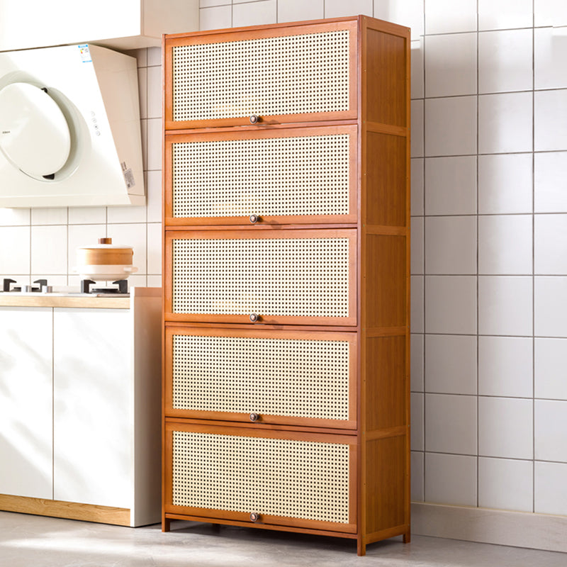 Mid-Century Modern Rectangle Cabinet with Wicker&Rattan Doors