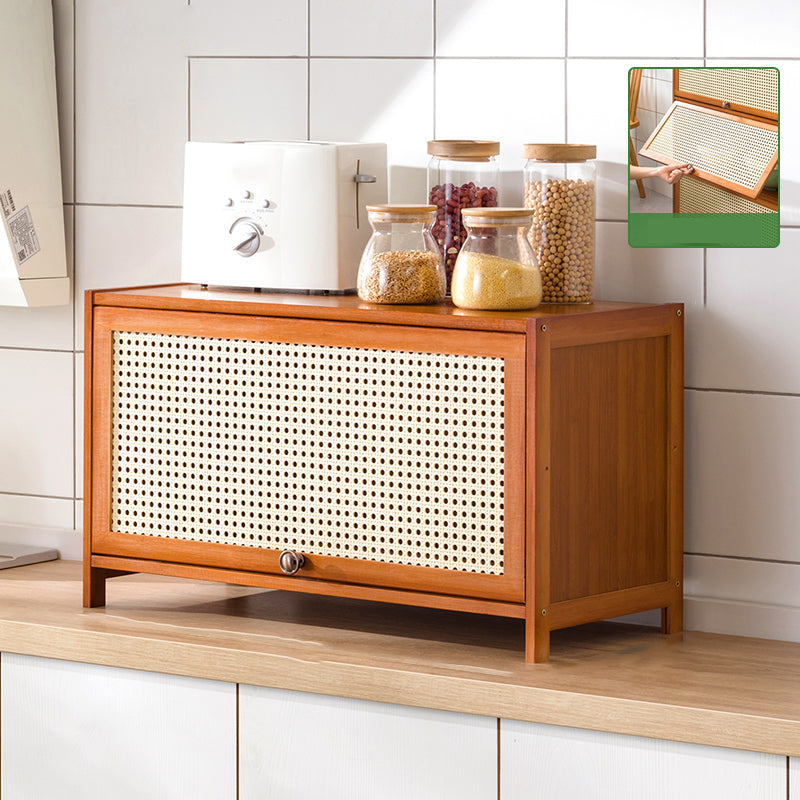 Mid-Century Modern Rectangle Cabinet with Wicker&Rattan Doors