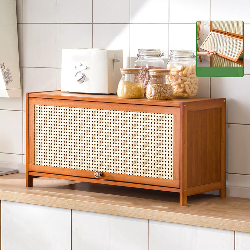 Mid-Century Modern Rectangle Cabinet with Wicker&Rattan Doors