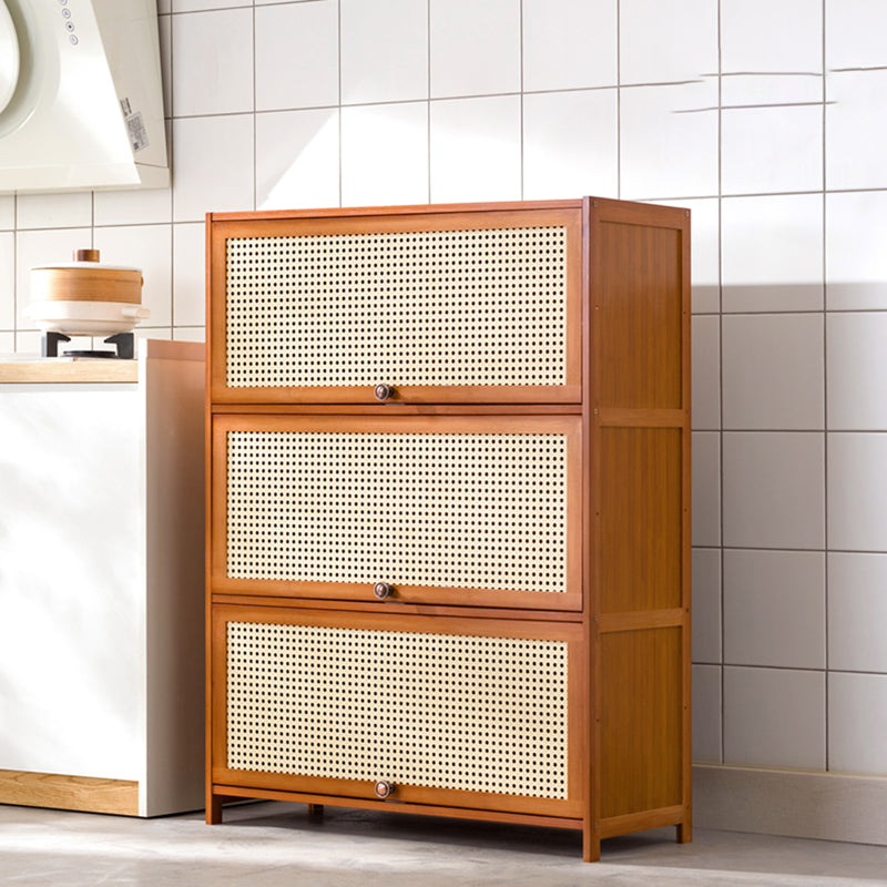 Mid-Century Modern Rectangle Cabinet with Wicker&Rattan Doors