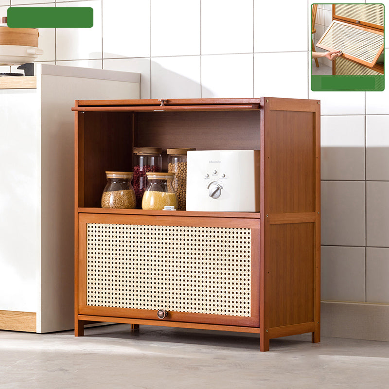 Mid-Century Modern Rectangle Cabinet with Wicker&Rattan Doors