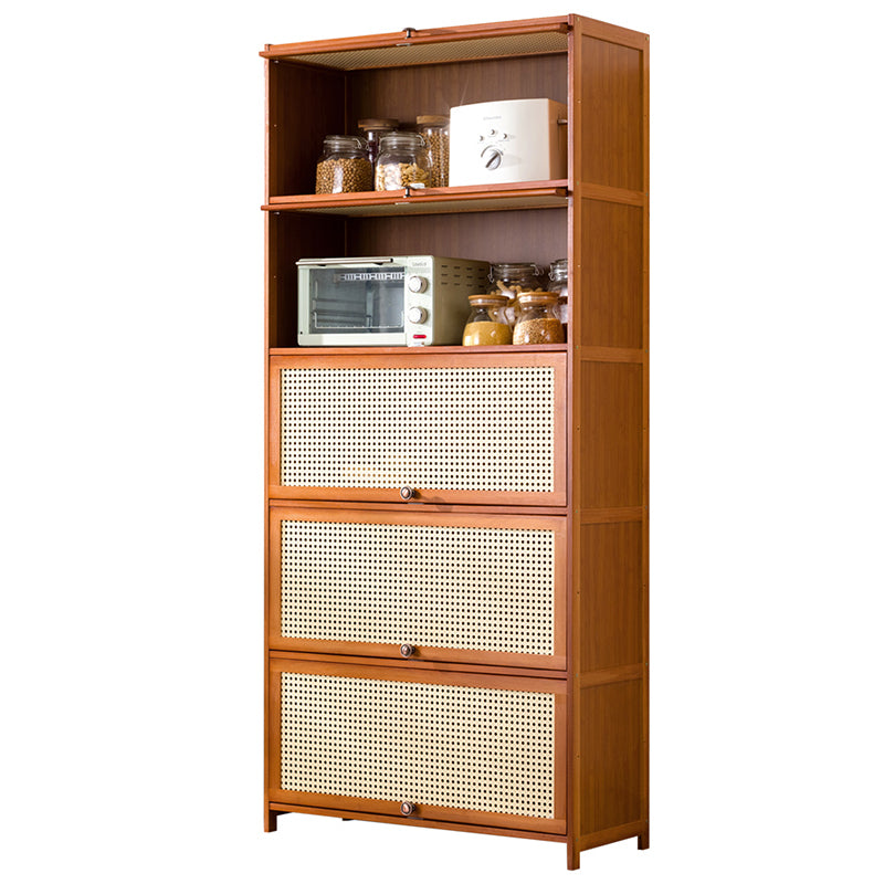 Mid-Century Modern Rectangle Cabinet with Wicker&Rattan Doors