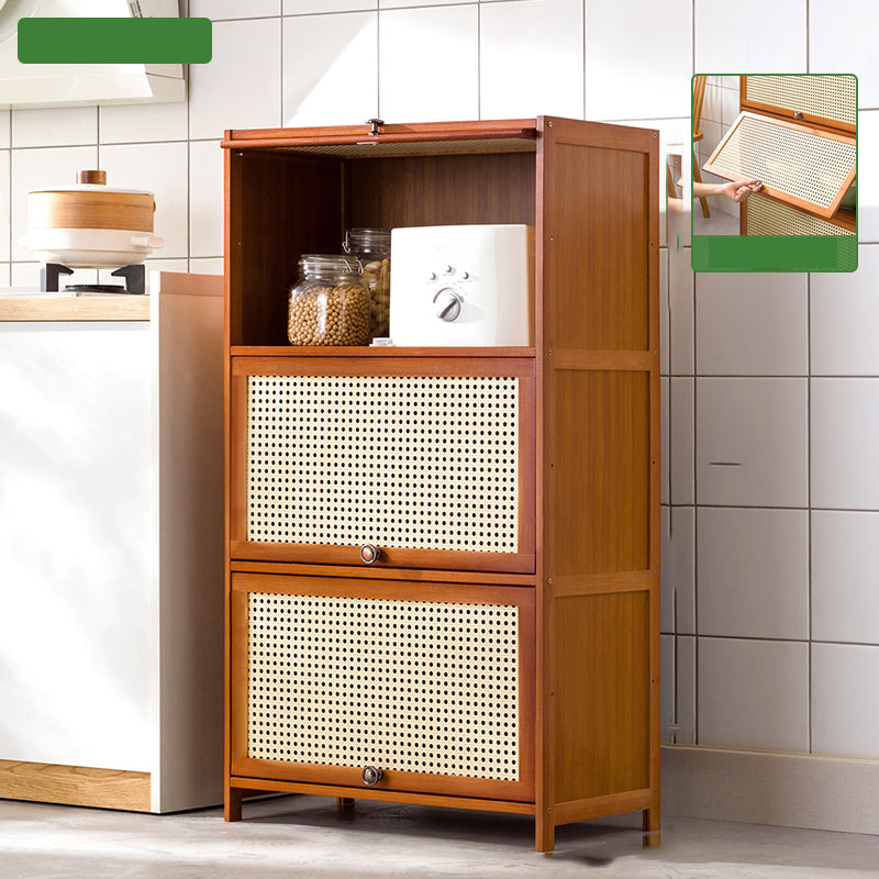 Mid-Century Modern Rectangle Cabinet with Wicker&Rattan Doors