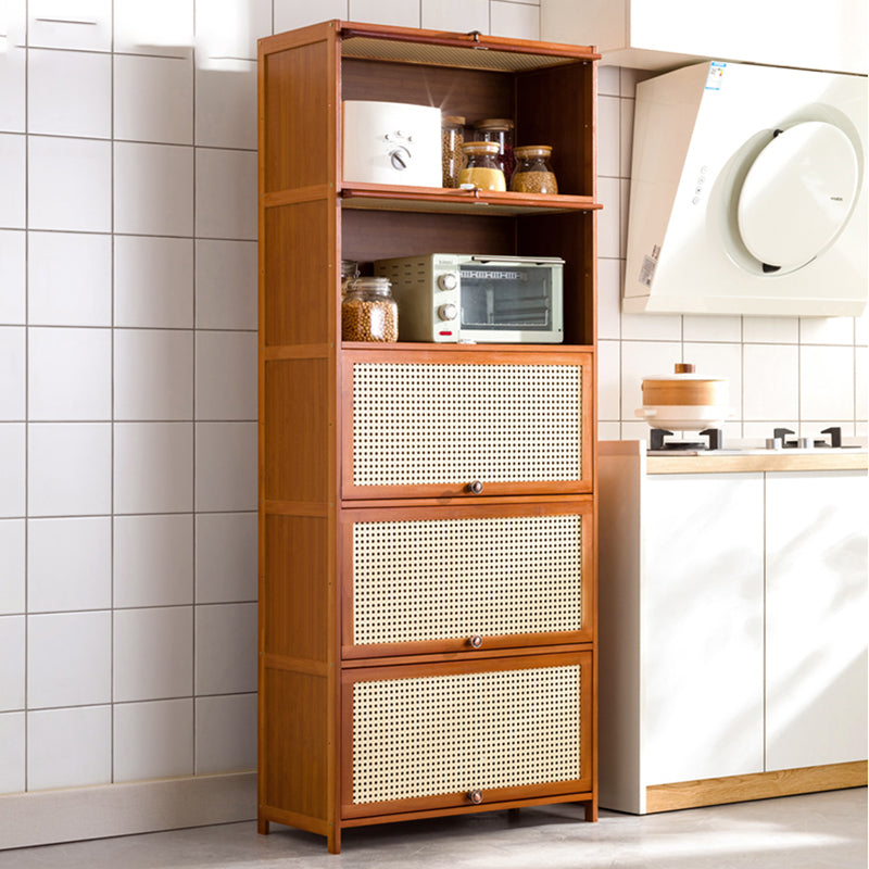 Mid-Century Modern Rectangle Cabinet with Wicker&Rattan Doors