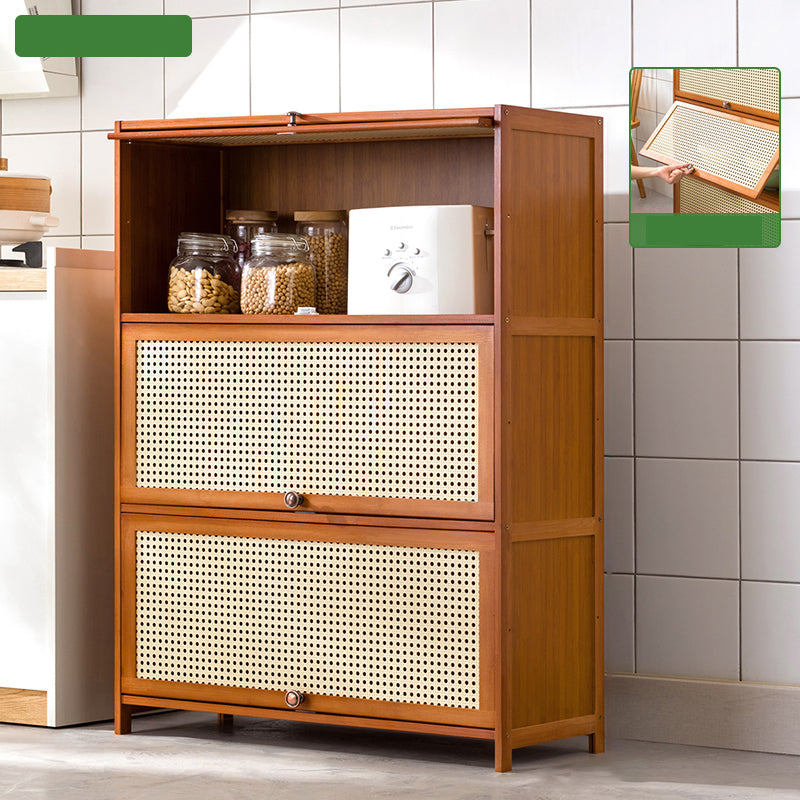 Mid-Century Modern Rectangle Cabinet with Wicker&Rattan Doors