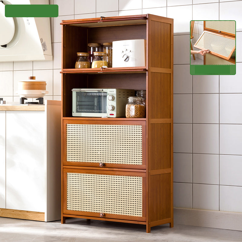 Mid-Century Modern Rectangle Cabinet with Wicker&Rattan Doors