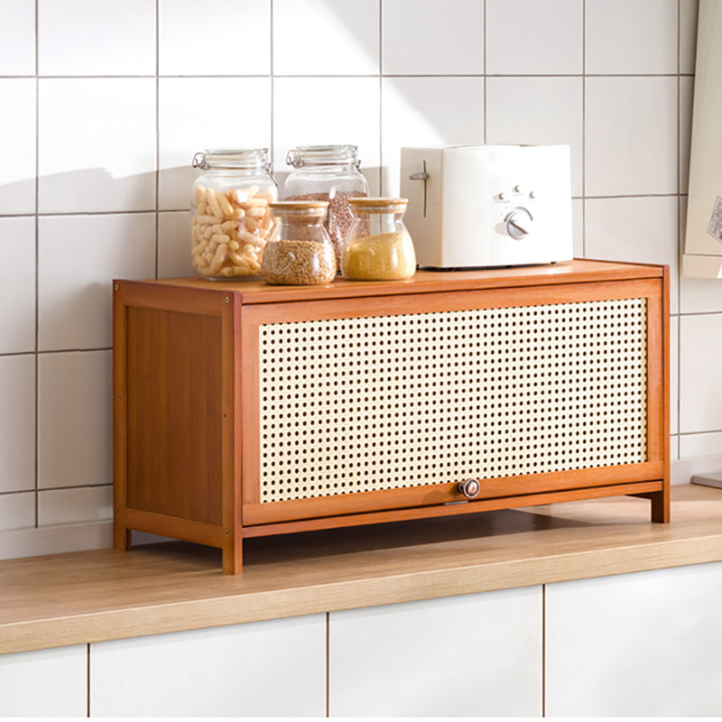 Mid-Century Modern Rectangle Cabinet with Wicker&Rattan Doors