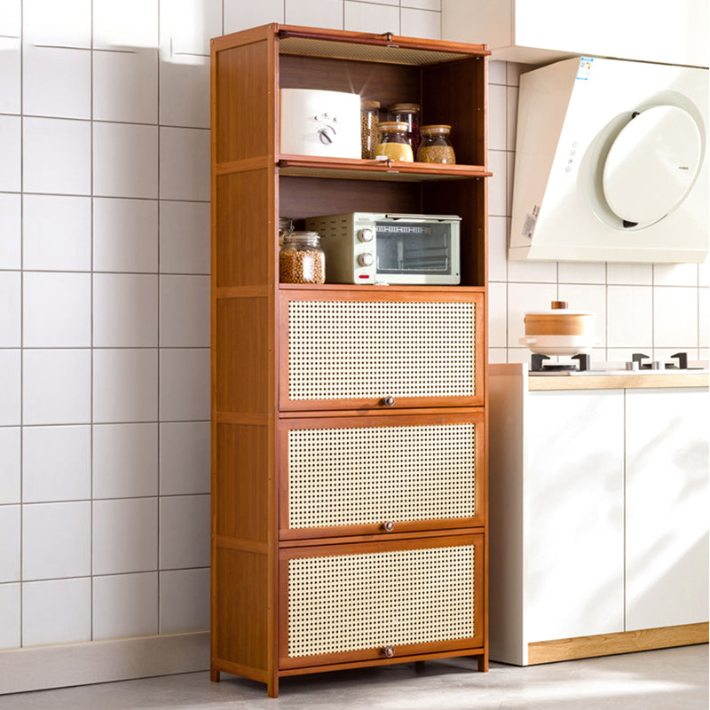 Mid-Century Modern Rectangle Cabinet with Wicker&Rattan Doors