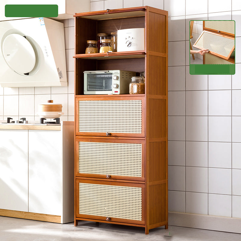 Mid-Century Modern Rectangle Cabinet with Wicker&Rattan Doors