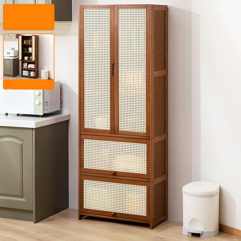Mid-Century Modern Rectangle Cabinet with Wicker&Rattan Doors