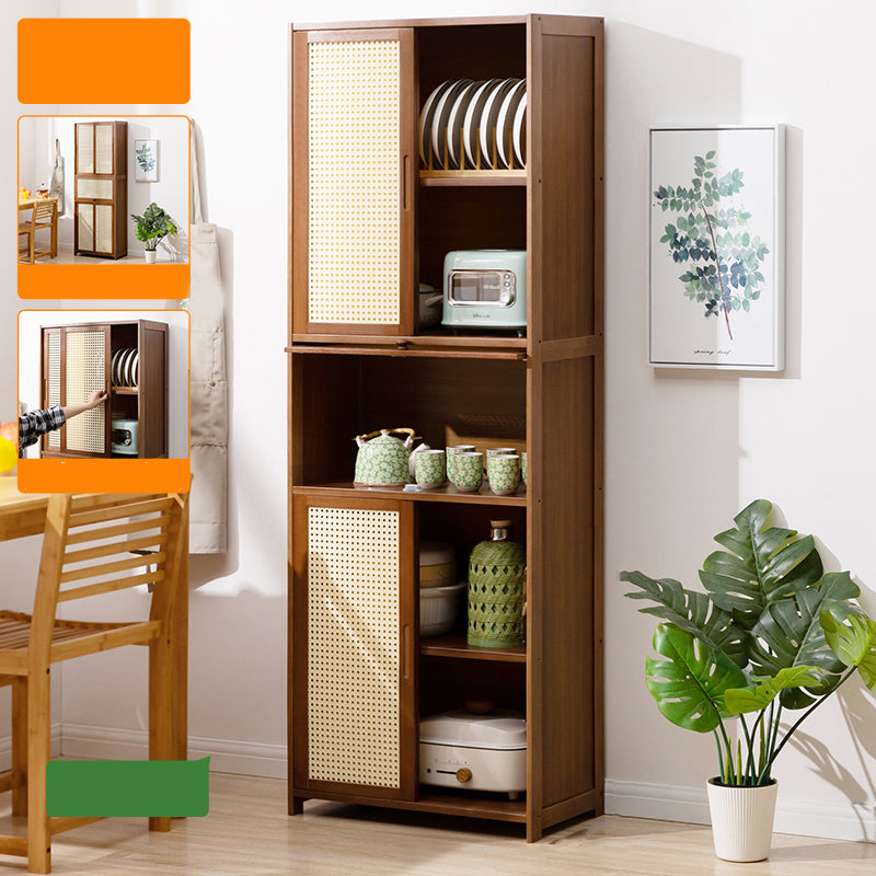 Mid-Century Modern Rectangle Cabinet with Wicker&Rattan Doors