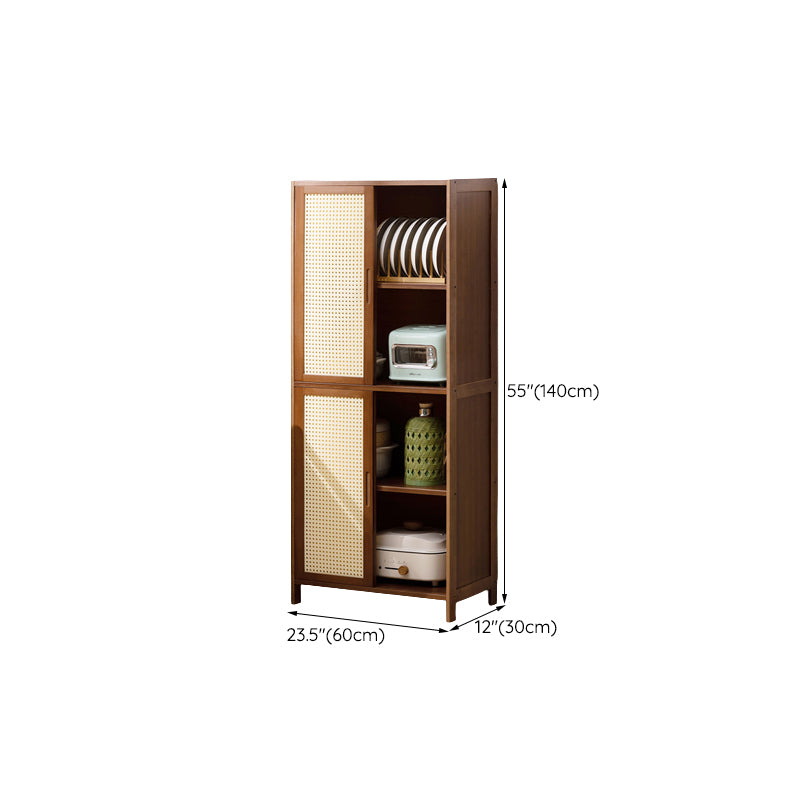 Mid-Century Modern Rectangle Cabinet with Wicker&Rattan Doors
