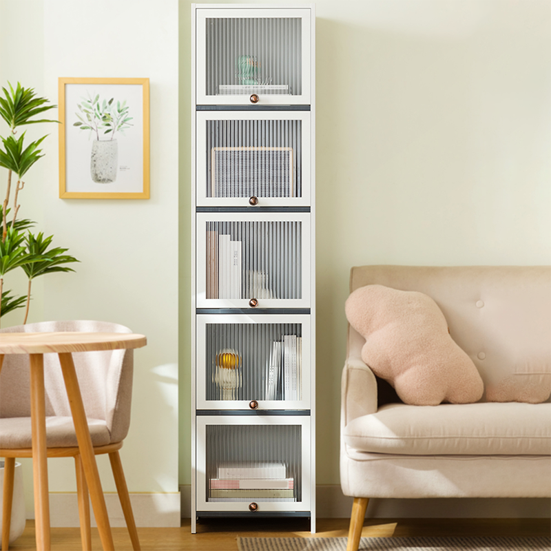 Contemporary White Cabinet with Glass Doors and Legs in Solid Wood