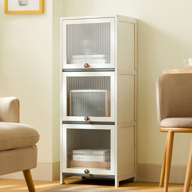 Contemporary White Cabinet with Glass Doors and Legs in Solid Wood