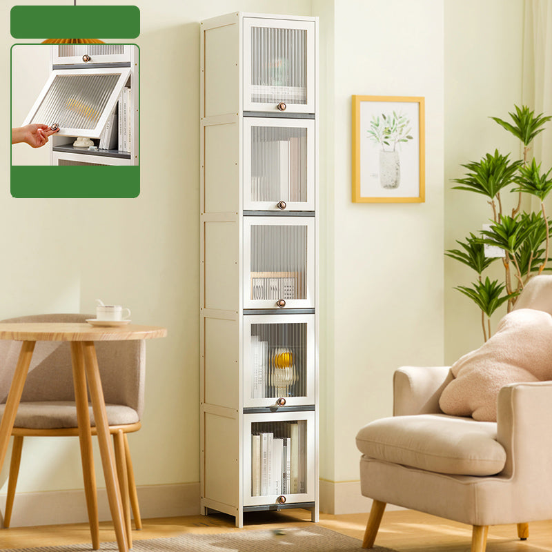 Contemporary White Cabinet with Glass Doors and Legs in Solid Wood