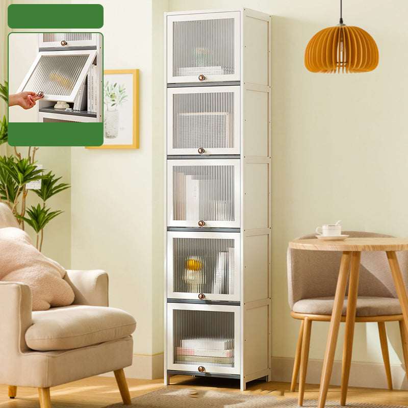 Contemporary White Cabinet with Glass Doors and Legs in Solid Wood