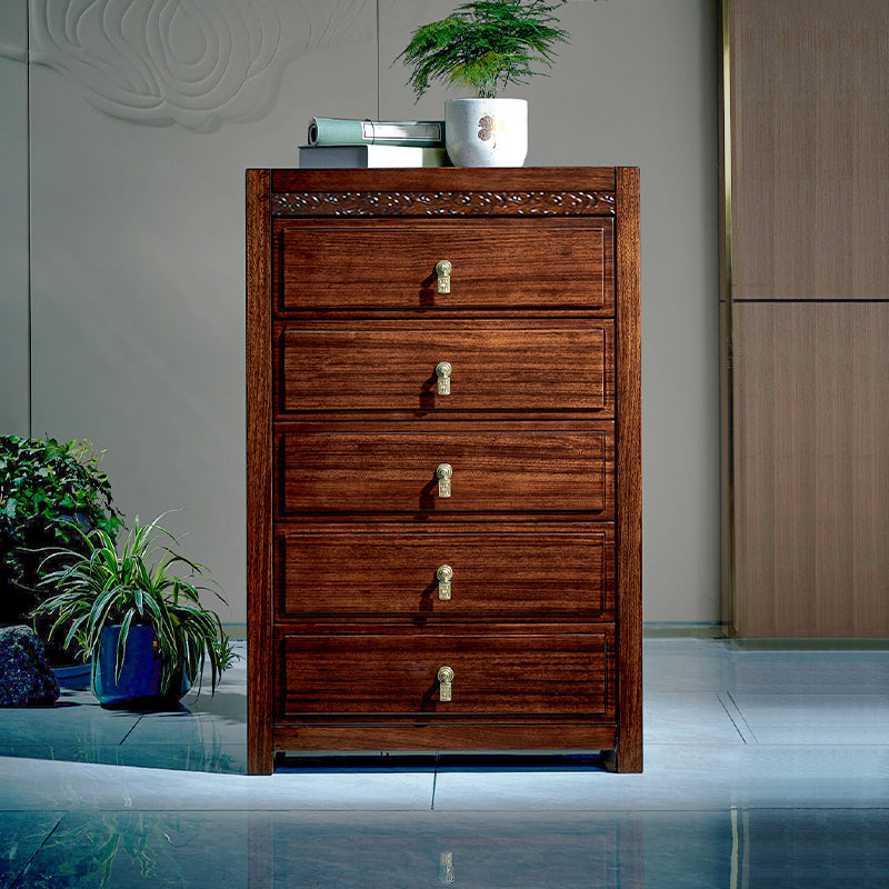 Dark Brown Drawers Chest Solid Wood Accent Chest for Living Roo