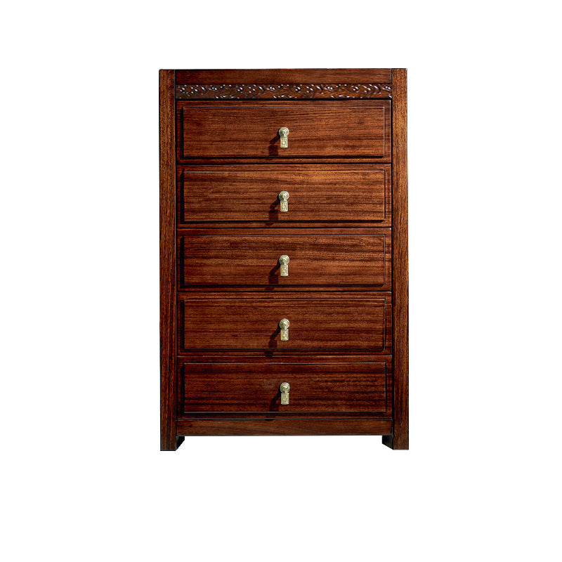 Dark Brown Drawers Chest Solid Wood Accent Chest for Living Roo