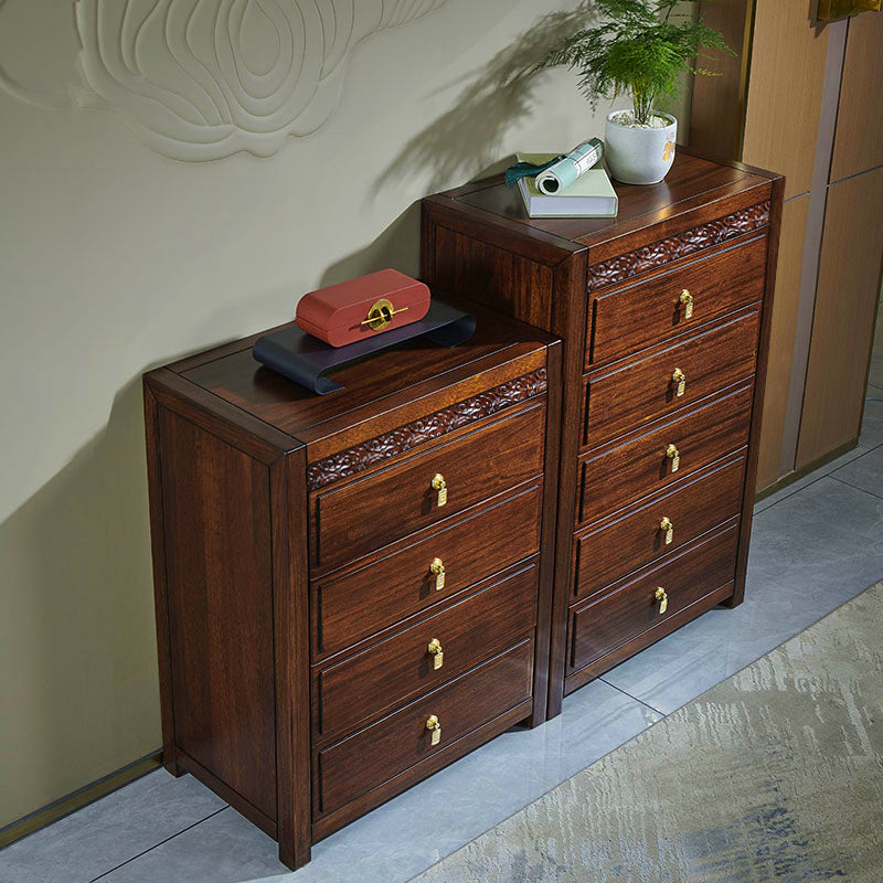 Dark Brown Drawers Chest Solid Wood Accent Chest for Living Roo