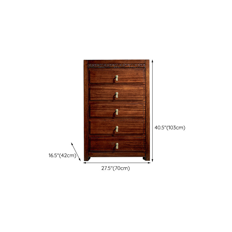 Dark Brown Drawers Chest Solid Wood Accent Chest for Living Roo
