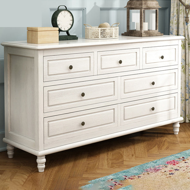 Mid-Century Modern White Chest with 7 Drawers and Turned Legs