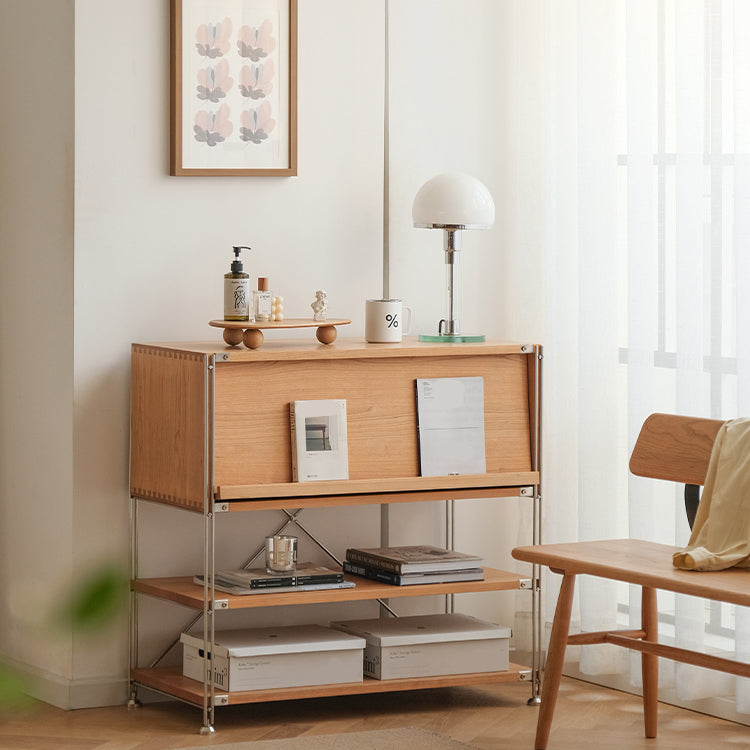 Industrial Accent Cabinet with 2 Shelves and 1 Door in Solid Wood