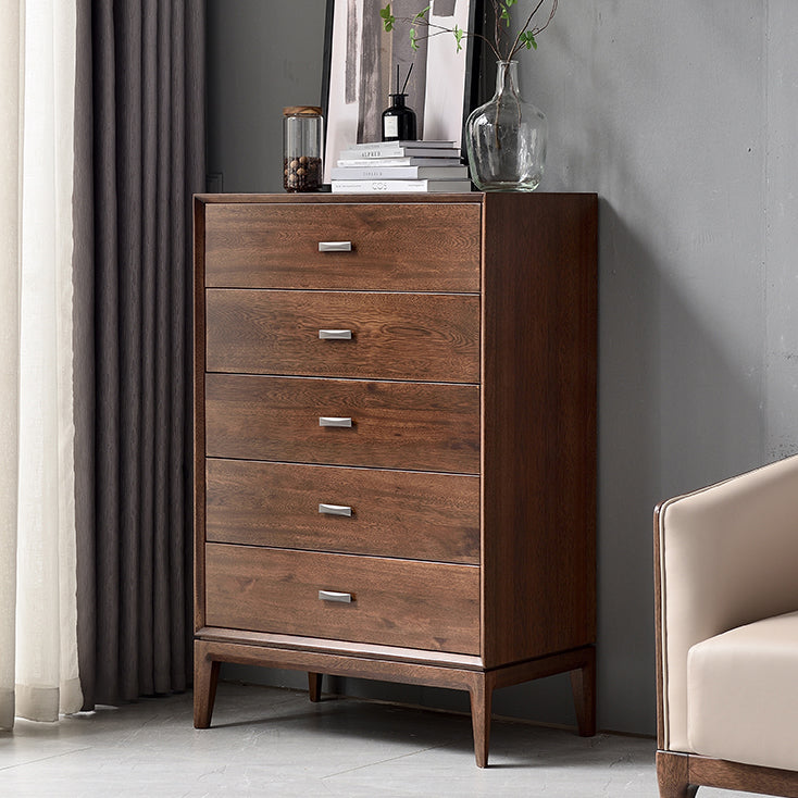 Solid Wood 5- Drawer Accent Chest Brown Chest for Living Room