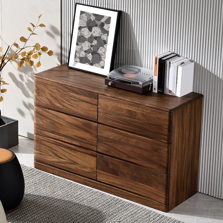 Mid-Century Modern Chest with 6 Drawers in Walnut Rectangle Accent Chest