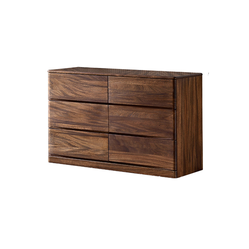 Mid-Century Modern Chest with 6 Drawers in Walnut Rectangle Accent Chest