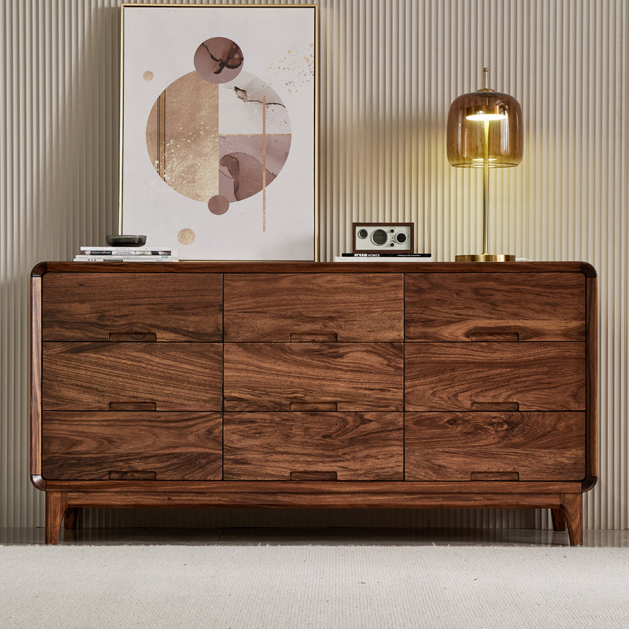 Mid-Century Modern Chest with Drawers and Straight Legs in Solid Wood