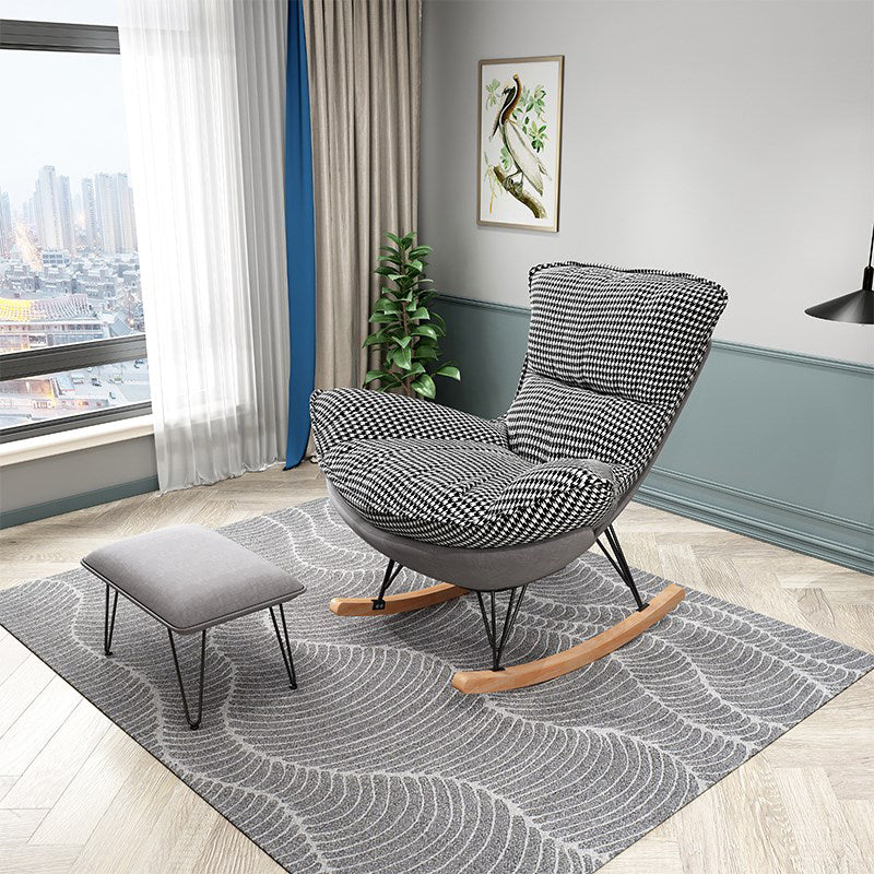 Modern Glider Chair Pure Color Metal Dark Legs Rocking Chair with Ottoman
