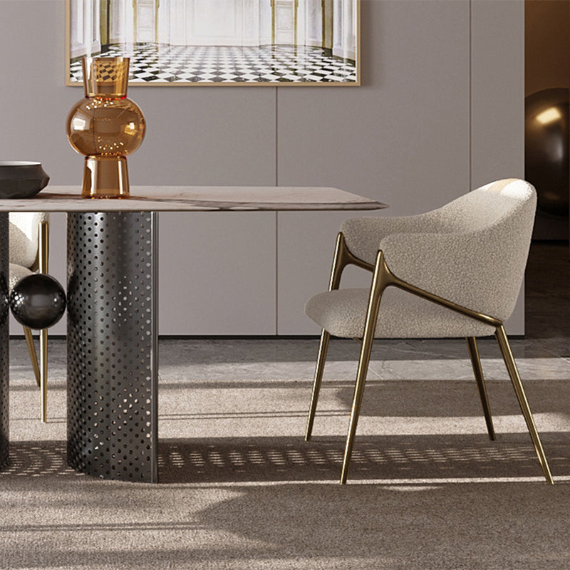 Glam Indoor Upholstered Dining Chair Gold Legs Parsons Arm Chair