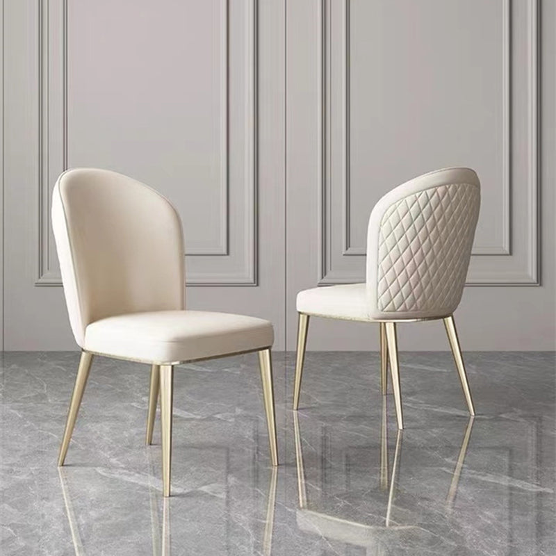 Dining Room Glam Parsons Chair Metal Legs Faux Leather Upholstered Chair