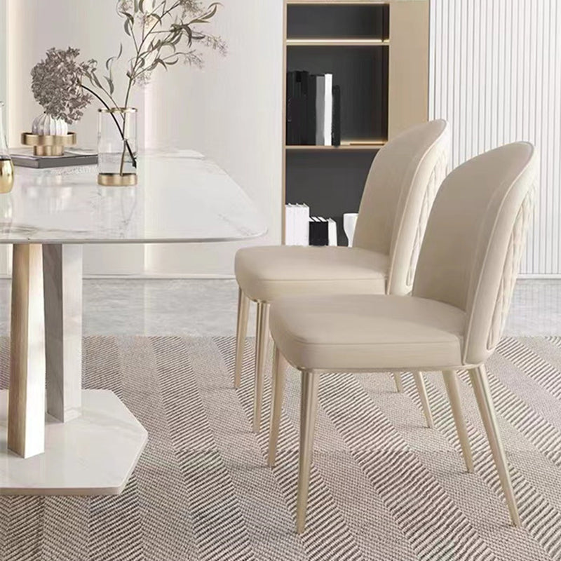 Dining Room Glam Parsons Chair Metal Legs Faux Leather Upholstered Chair