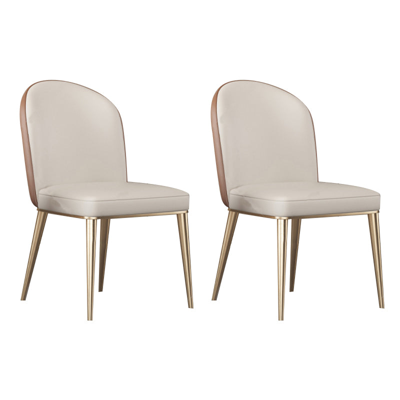 Dining Room Glam Parsons Chair Metal Legs Faux Leather Upholstered Chair