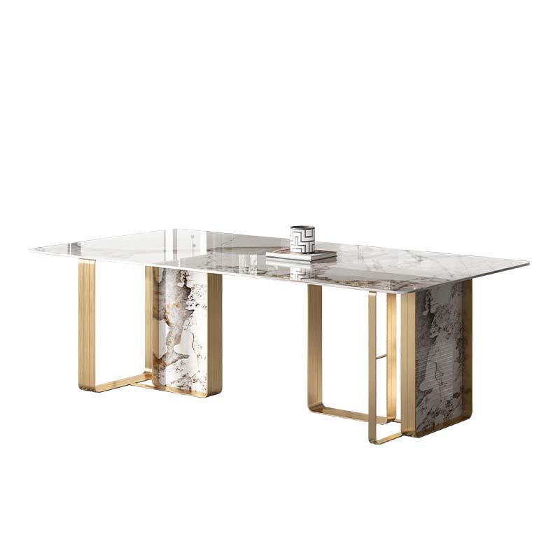 Glam Style Sintered Stone Dining Table Dining Rectangle Table with Metal Legs for Home Use