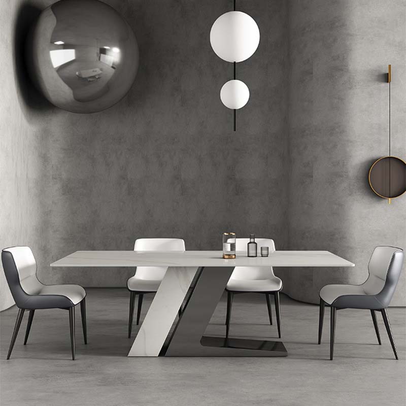 Modern Style Sintered Stone Dining Table Rectangle Table with Metal Legs for Home Use