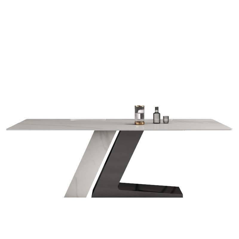 Modern Style Sintered Stone Dining Table Rectangle Table with Metal Legs for Home Use