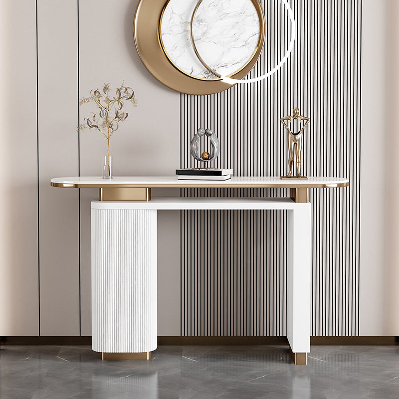 Glam Stone Console Table Oval Shape Console Sofa Table for Hall