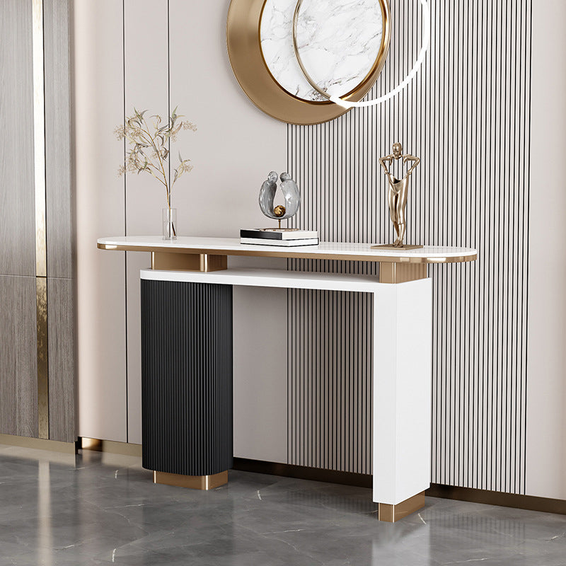 Glam Stone Console Table Oval Shape Console Sofa Table for Hall