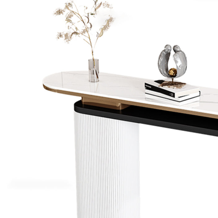 Glam Stone Console Table Oval Shape Console Sofa Table for Hall