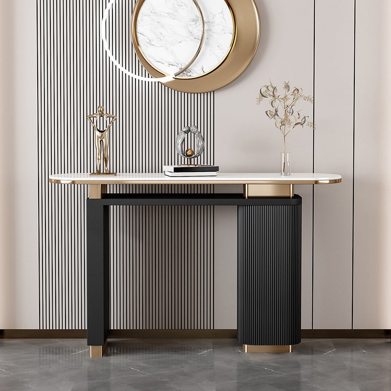 Glam Stone Console Table Oval Shape Console Sofa Table for Hall