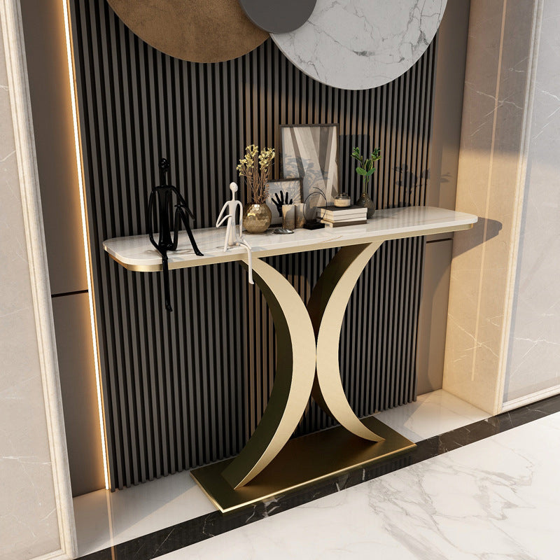 Glam Stone Oval Accent Table Scratch Resistant End Table for Hall