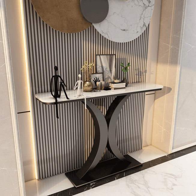 Glam Stone Oval Accent Table Scratch Resistant End Table for Hall