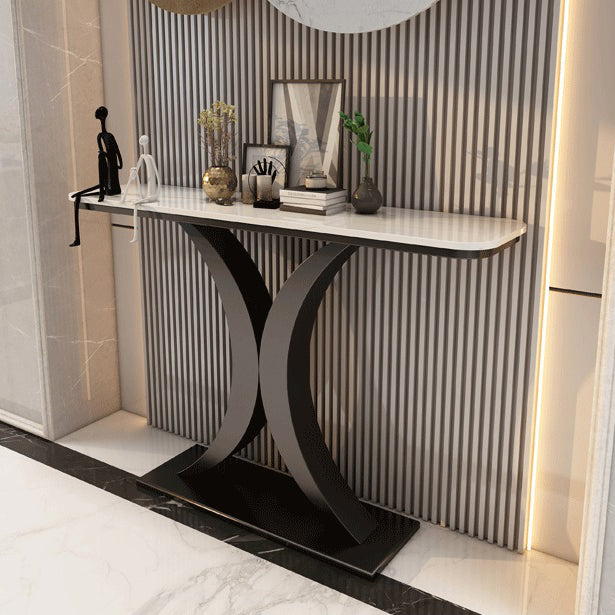 Glam Stone Oval Accent Table Scratch Resistant End Table for Hall