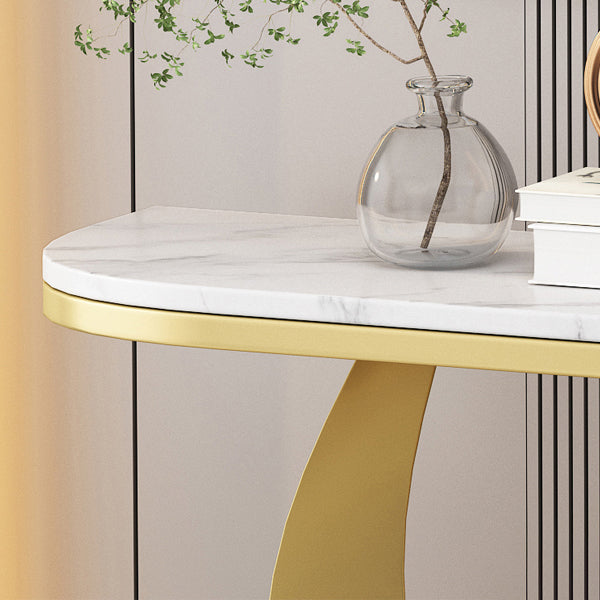 Stone Half Moon Accent Table 1-shelf 31.5" Tall Console Table