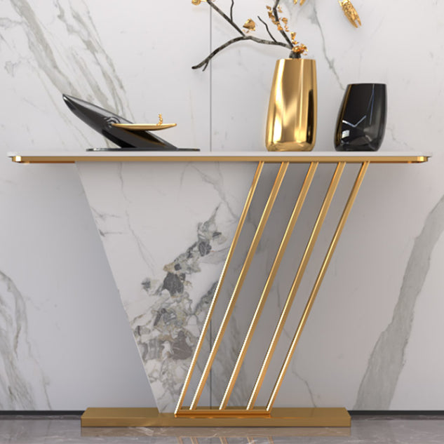 Stone Rectangle Accent Table Modern 31.5" Tall Console Table with 1 Shelf